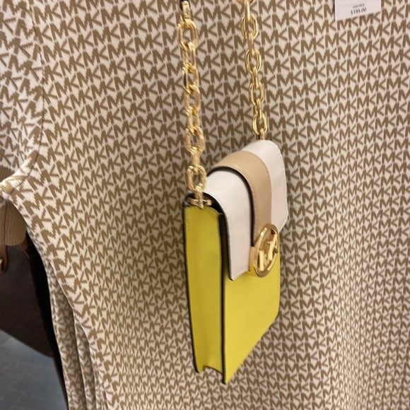 Michael Kors Carmen Small Color-Block Faux Leather Phone Crossbody Bag Sunshn - Picture 13 of 16